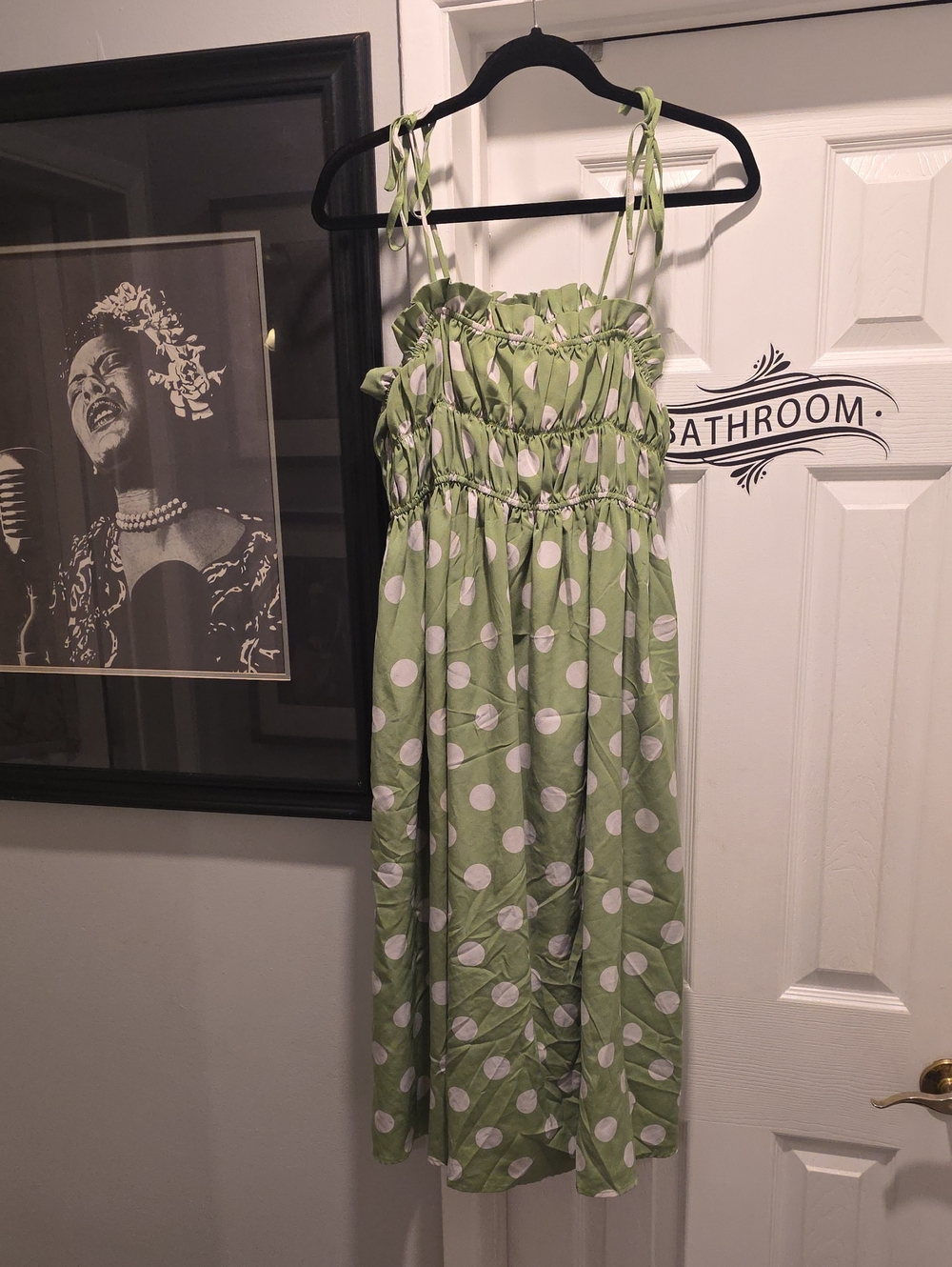 SHEIN Light Green Polka Dot Smocked Midi Dress